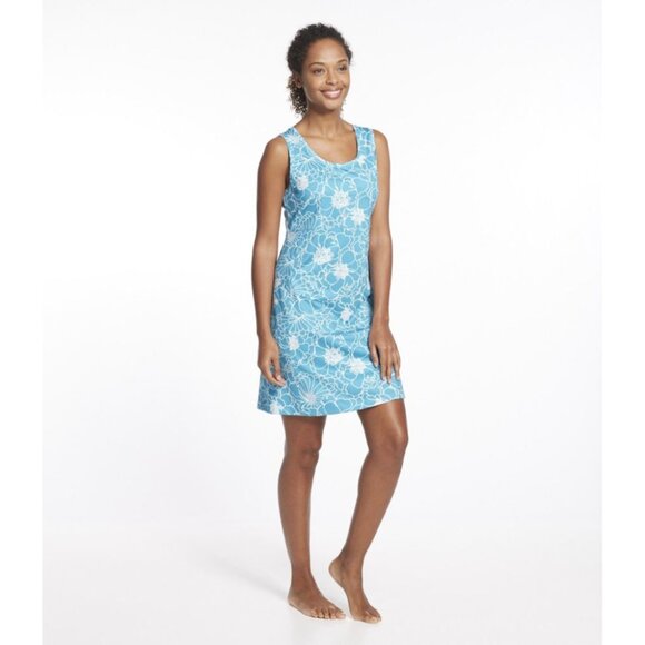 NWT LL Bean Womens Size Large Teal Floral Pattern Stretch Sheath Mini Dress NEW - Picture 4 of 6